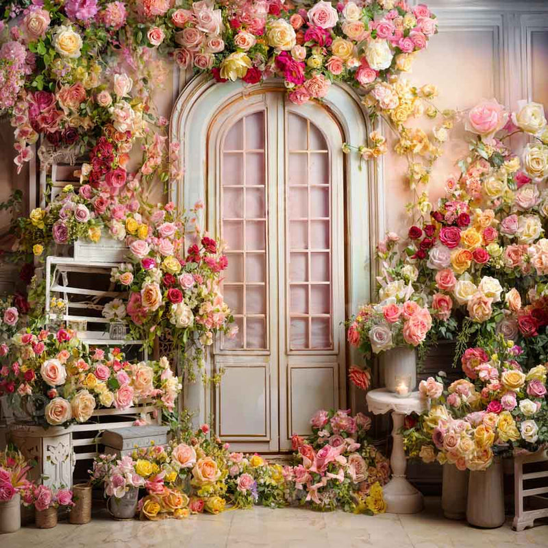 Vintage Floral Garden Arched Door Backdrop