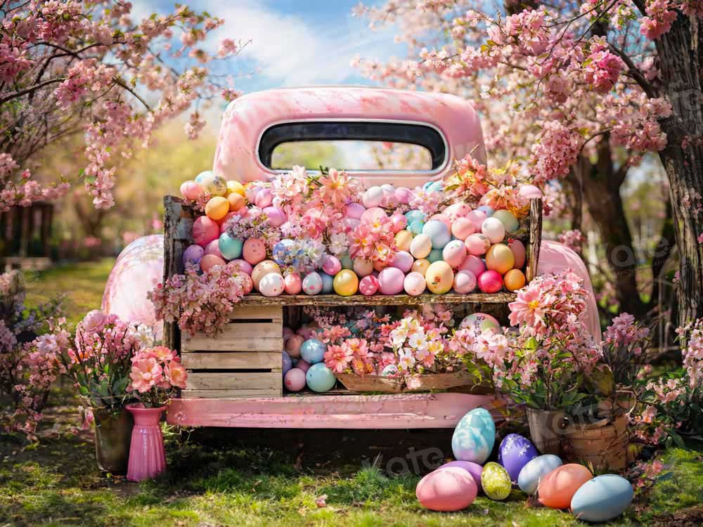 Kate Spring Pink Truck Colorful Easter Egg Backdrop Designed by Emetselch