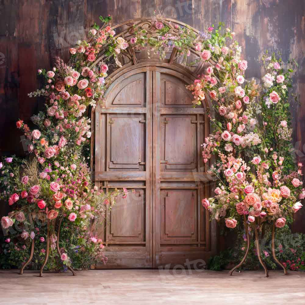 Kate Valentine's Day Flower Wall Wooden Door Backdrop Designed by Emetselch