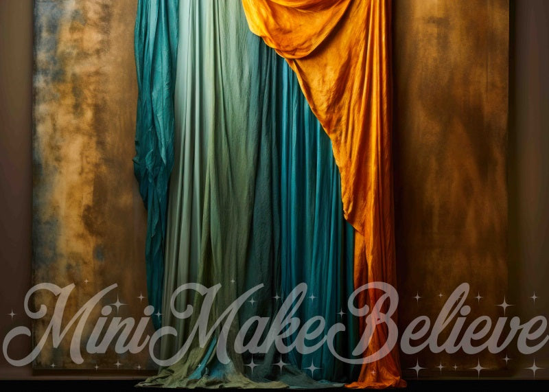 Kate Fine Art Dualtone Wall Trim Moulding Gold Teal Curtains Backdrop Designed by Mini MakeBelieve