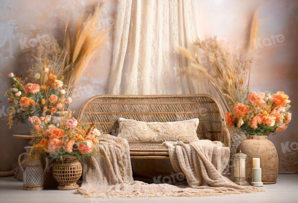 Kate Boho Floral Bamboo Sofa Backdrop Designed by Emetselch