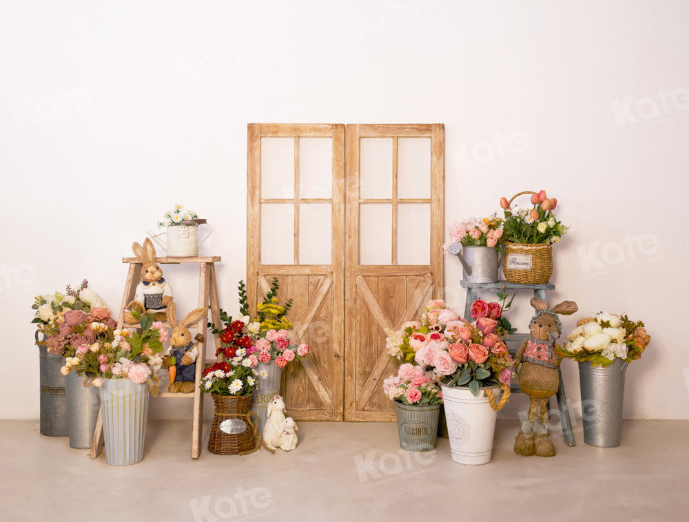 Kate Easter Flowers Rabbit Wooden Door Backdrop Designed by Emetselch