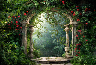 Kate Spring Forest Greenery Flowers Arch Printed Backdrop Designed by Chain Photography