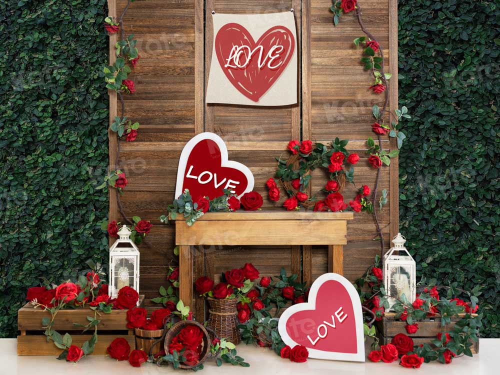 Kate Valentine Love Rose Flower Green Plant Wall Backdrop Designed by Emetselch