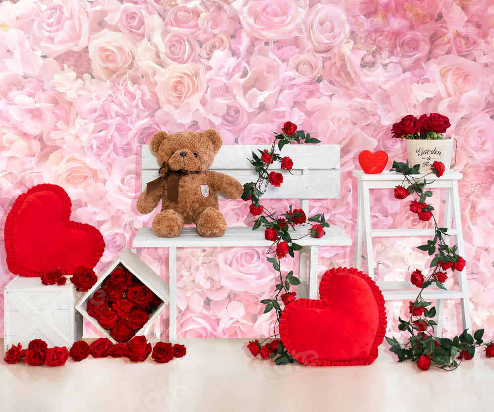Kate Valentine's Day Rose Bear Printed Backdrop Designed by Emetselch