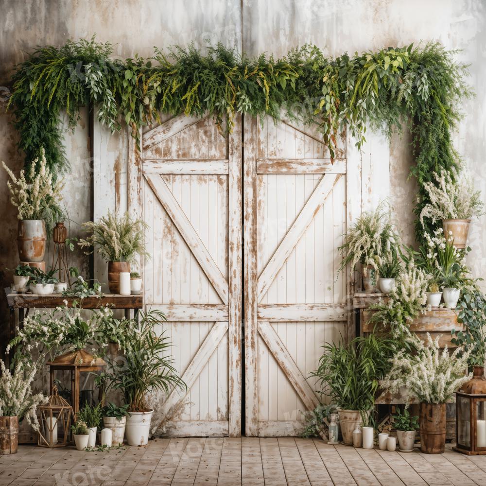 Kate White Wooden Door With Green Plants Backdrop Designed by Emetselch
