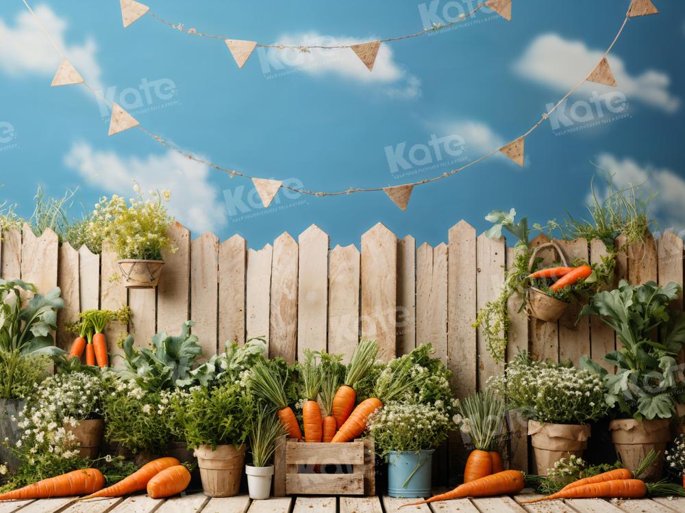 Kate Spring Green Plants Carrot Fence Sky Backdrop Designed by Emetselch