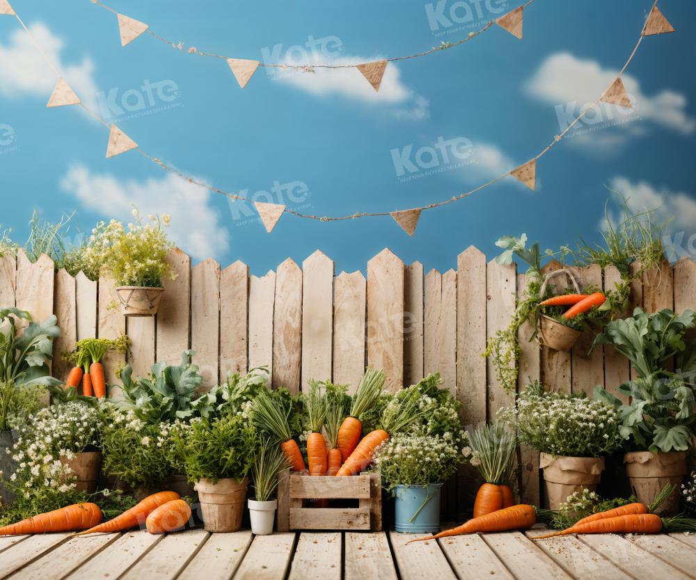 Kate Spring Green Plants Carrot Fence Sky Backdrop Designed by Emetselch