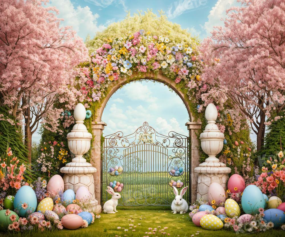 Kate Easter Bunny Colorful Eggs Flowers Arch Backdrop Designed by Chain Photography