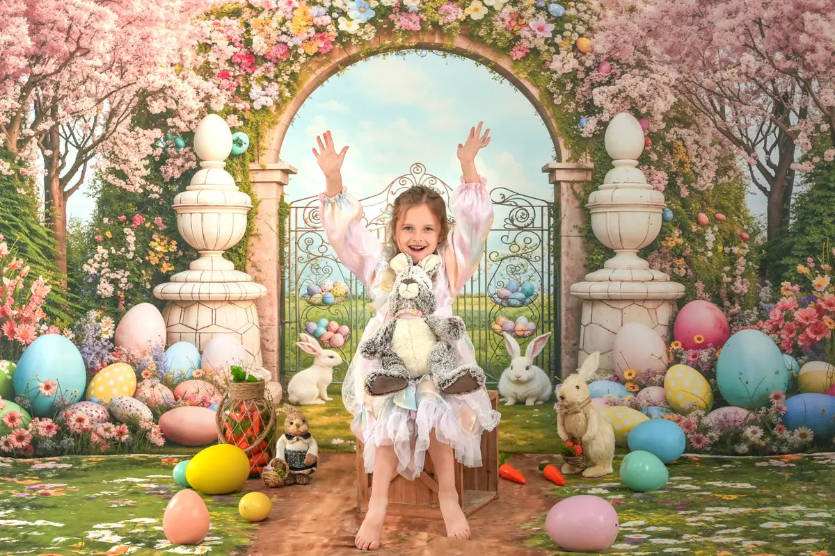 Kate Easter Bunny Colorful Eggs Flowers Arch Backdrop Designed by Chain Photography