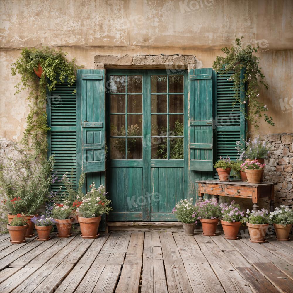 Kate Green Wooden Door Potted Soil Wall Backdrop for Photography
