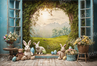 Kate Easter Bunny Hole View Alice in Wonderland Style Printed Backdrop for Photoshoots