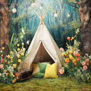 Kate Spring Wild Flowers Forest Tent Printed Backdrop Designed by Emetselch, 8.2x8.2ft