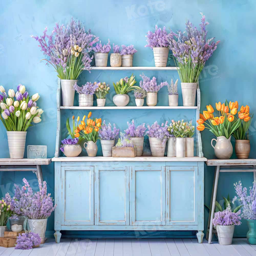 Kate Spring Flowers Blue Room Backdrop Designed by Emetselch