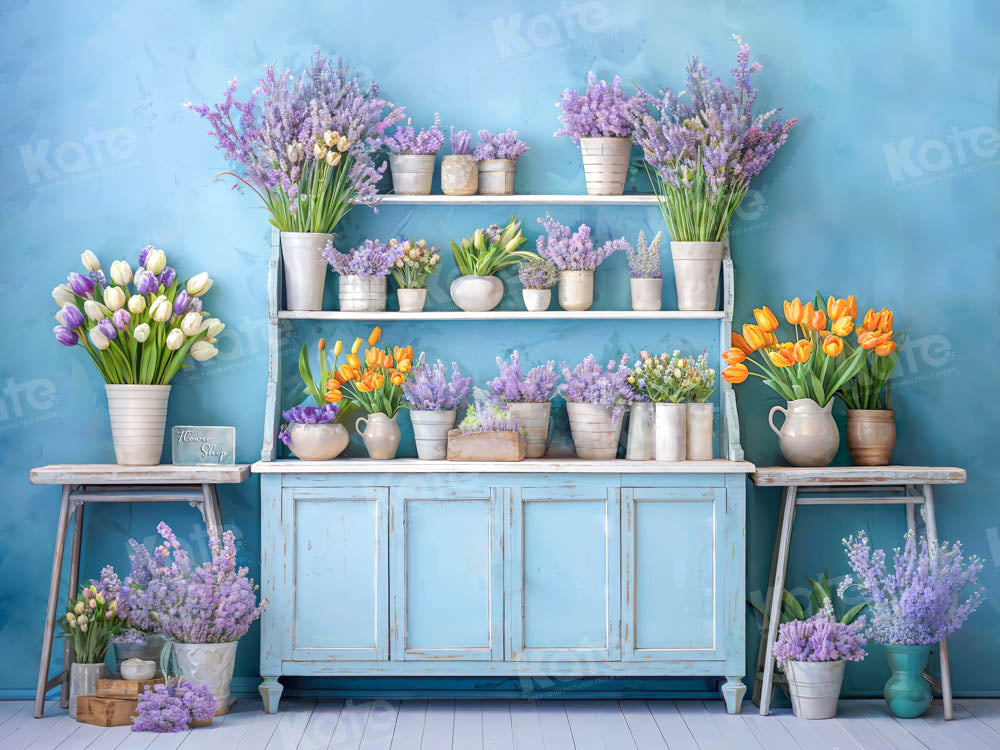 Kate Spring Flowers Blue Room Backdrop Designed by Emetselch
