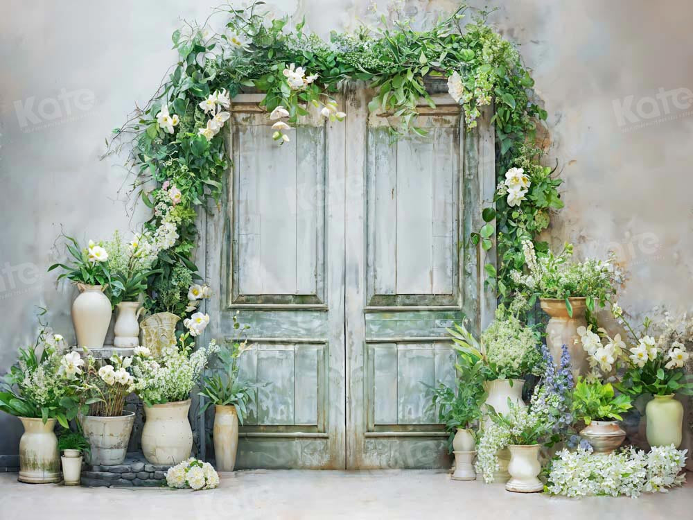 Kate Spring Green Plants Wooden Door Backdrop Designed by Emetselch