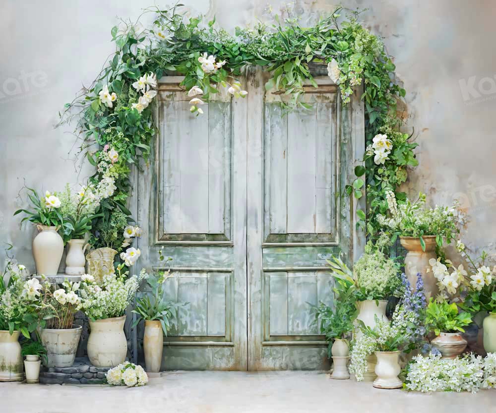 Kate Spring Green Plants Wooden Door Backdrop Designed by Emetselch