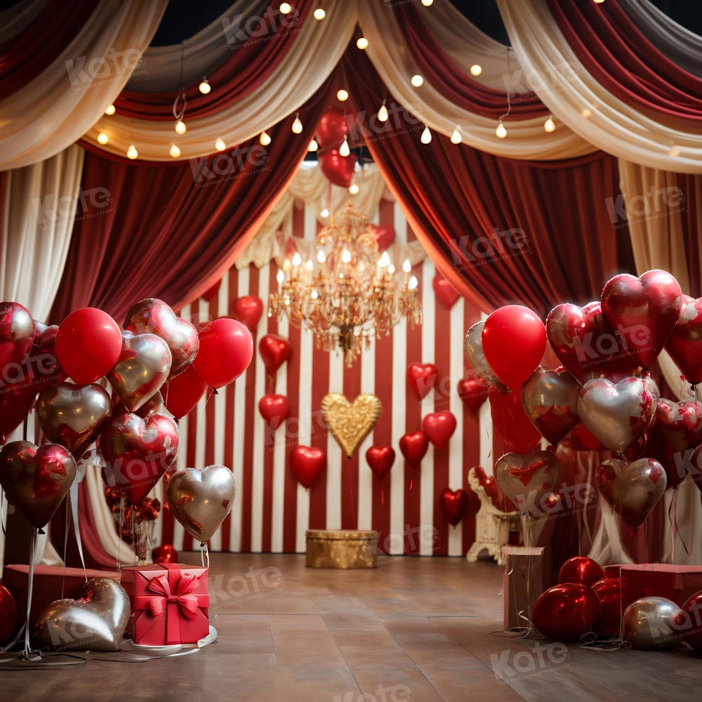 Kate Valentine's Day Love Balloons Red Stage Backdrop Designed by Emetselch