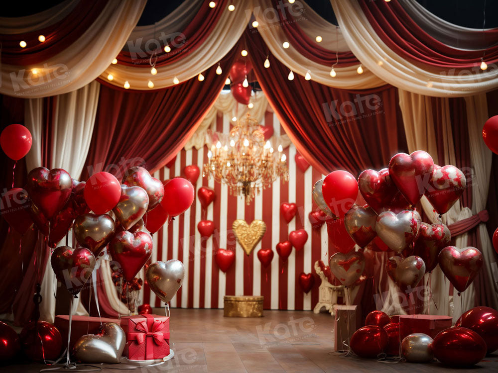 Kate Valentine's Day Love Balloons Red Stage Backdrop Designed by Emetselch