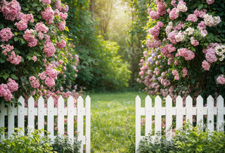Exterior de primavera para fotografía con fondo de cercado de flores
