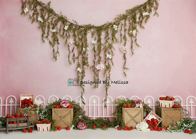 Kate Pink Strawberry Fields Backdrop Designed by Melissa King
