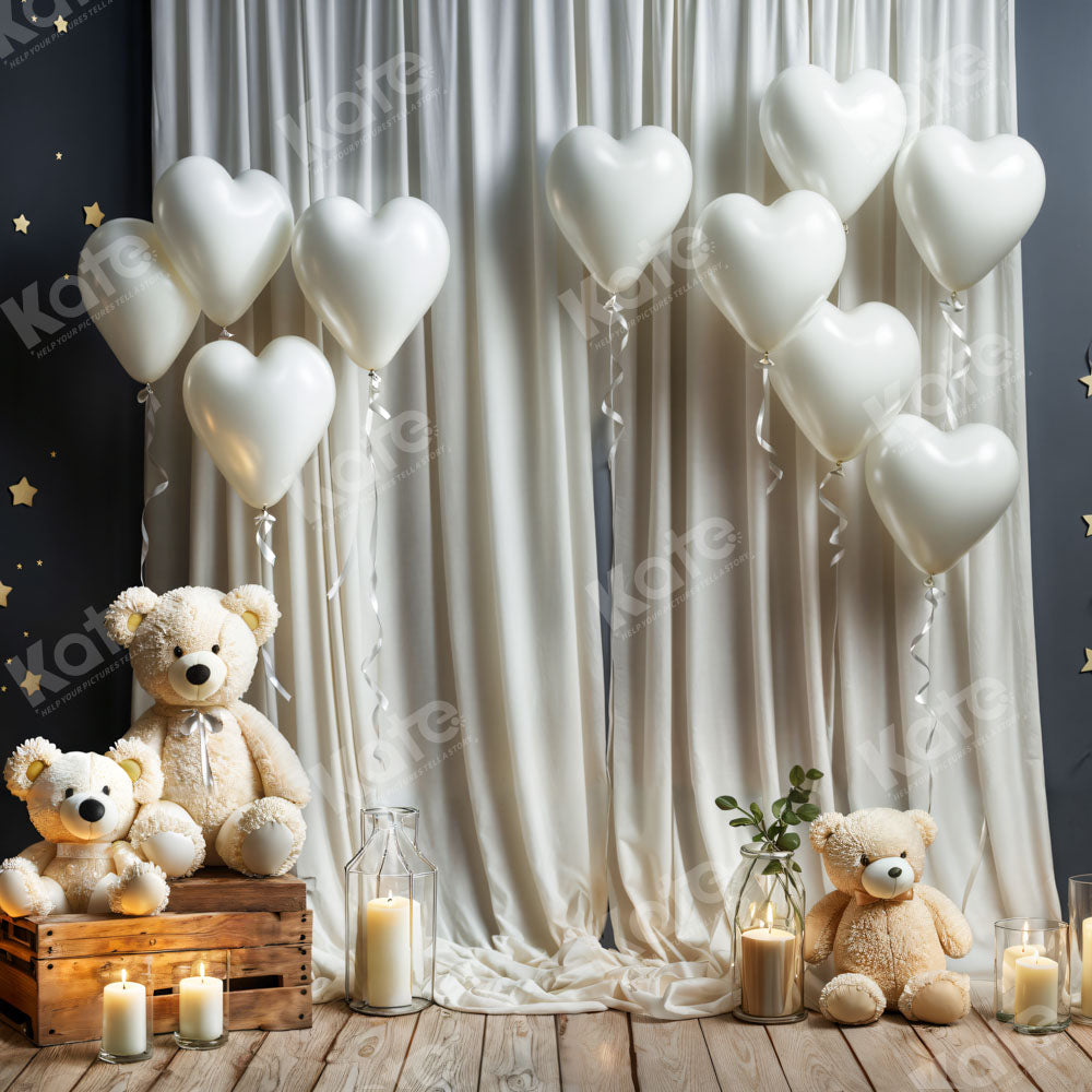 Kate White Balloon Candle Bear Backdrop Designed by Chain Photography