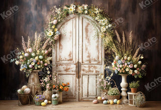 Paasei Bloem Witte Houten Deur Foto Achtergrond Ontworpen Door Chain Photography