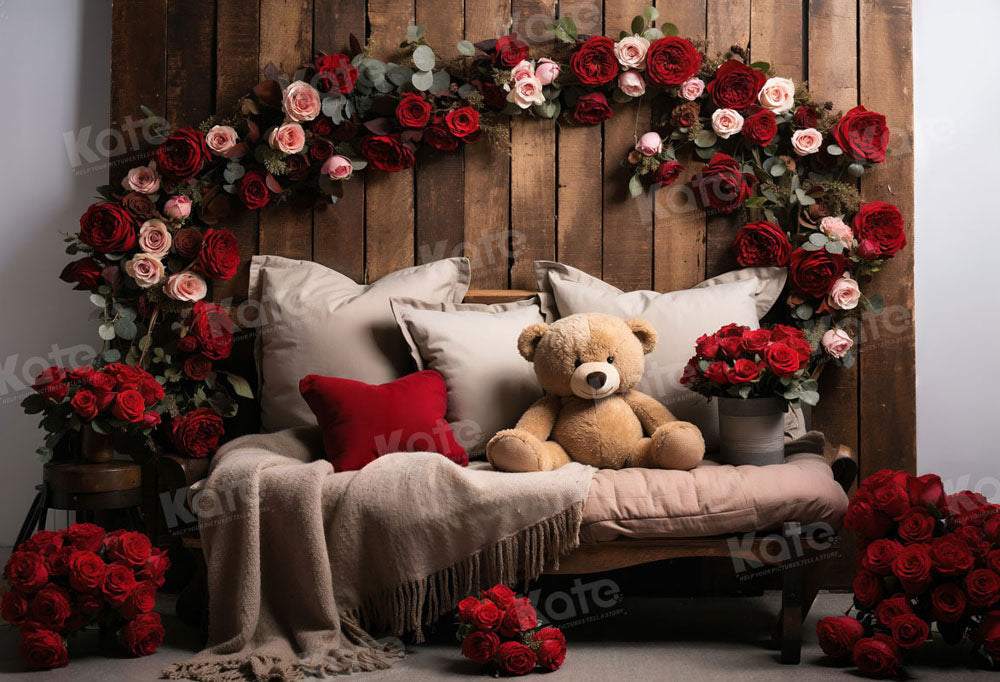 Kate Valentine's Day Flower Bear Sofa Backdrop Designed by Chain Photography