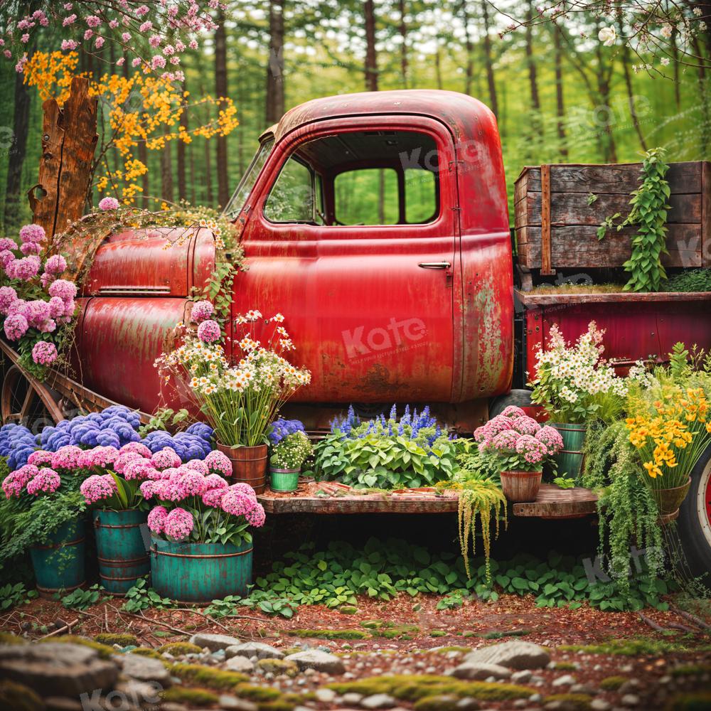 Kate Spring Red Truck Flowers Backdrop for Photography