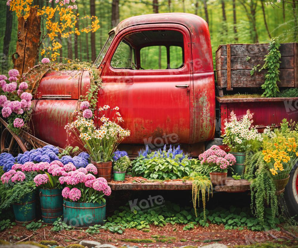 Kate Spring Red Truck Flowers Backdrop for Photography