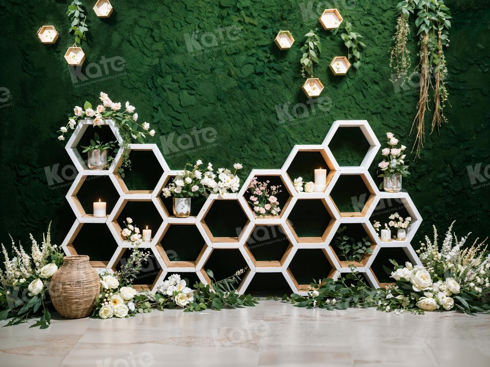 Kate Spring Flowers Green Honeycomb Wall Backdrop for Photography