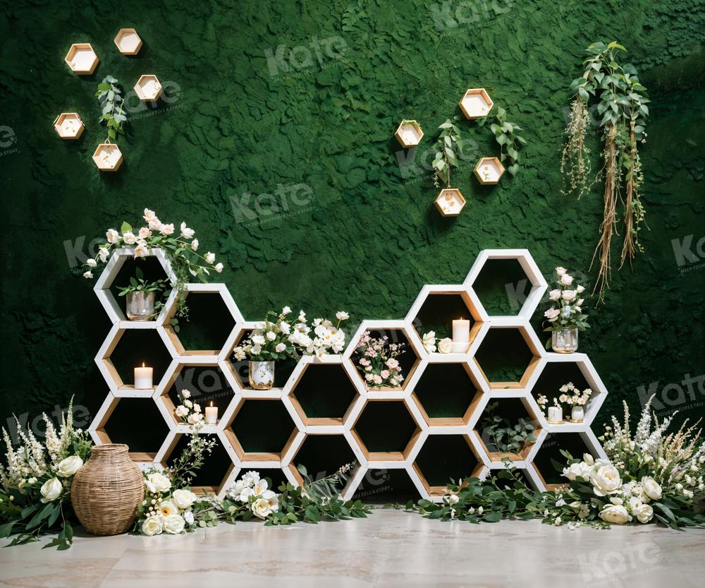 Kate Spring Flowers Green Honeycomb Wall Backdrop for Photography