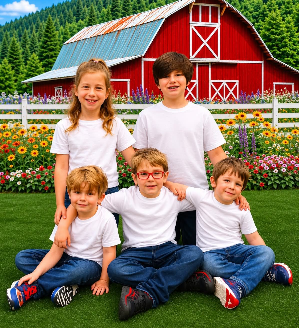 Kate Spring Flowers Fence Red Barn Printed Backdrop for Photography