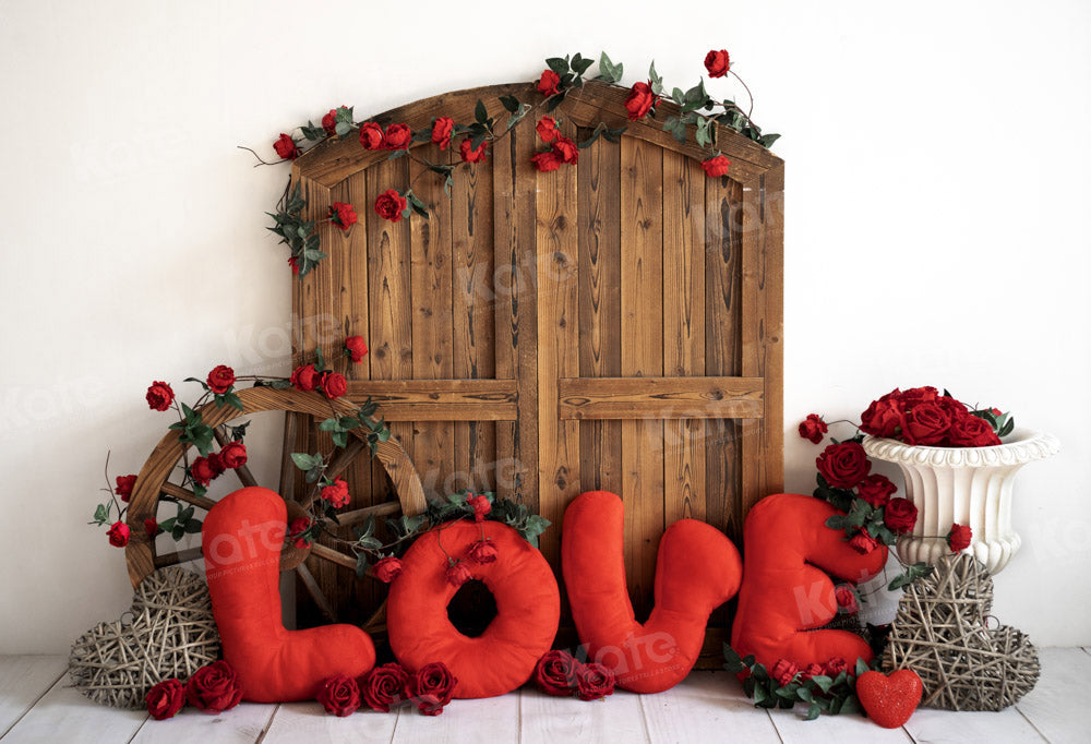 Kate Valentine's Day Love Rose Wooden Door Backdrop Designed by Emetselch