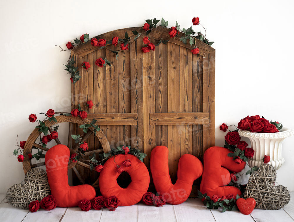 Kate Valentine's Day Love Rose Wooden Door Backdrop Designed by Emetselch