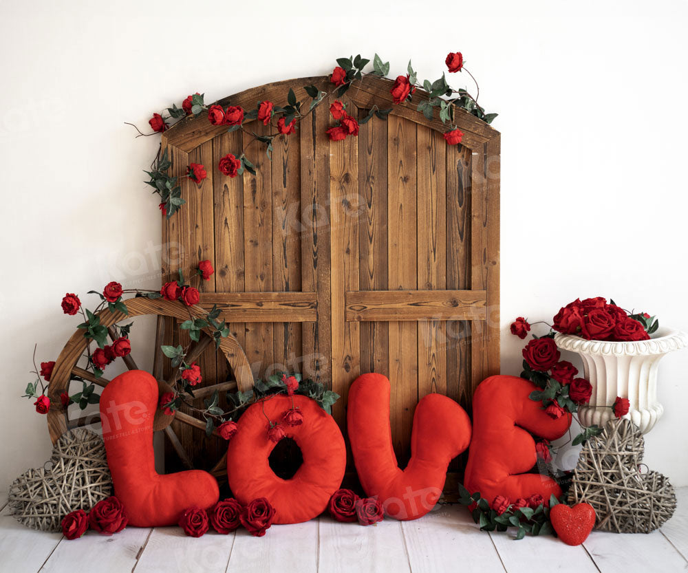 Sfondo per porta di legno con rosa d'amore per San Valentino progettato da Emetselch