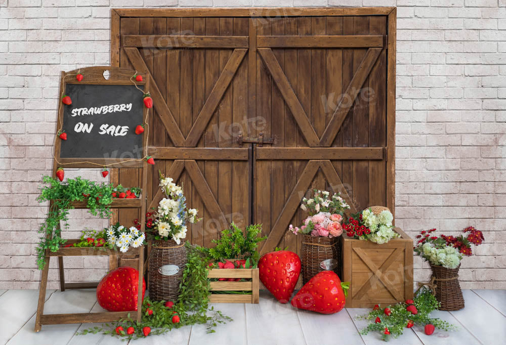 Kate Strawberry On Sale Flowers Wooden Door Backdrop Designed by Emetselch