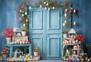 Kate Easter Egg Blue Wooden Door Printed Backdrop Designed by Chain Photography