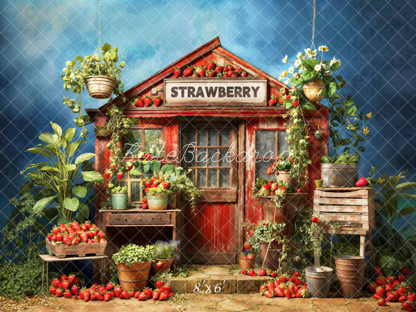 Kate Spring/Summer Strawberry Green Plants Warehouse Backdrop Designed by Chain Photography