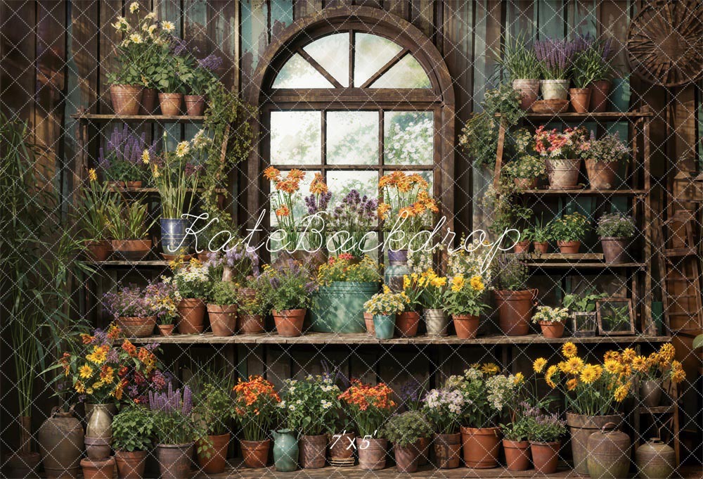 Kate Spring Green Plants Flowers Window Room Backdrop Designed by Chain Photography