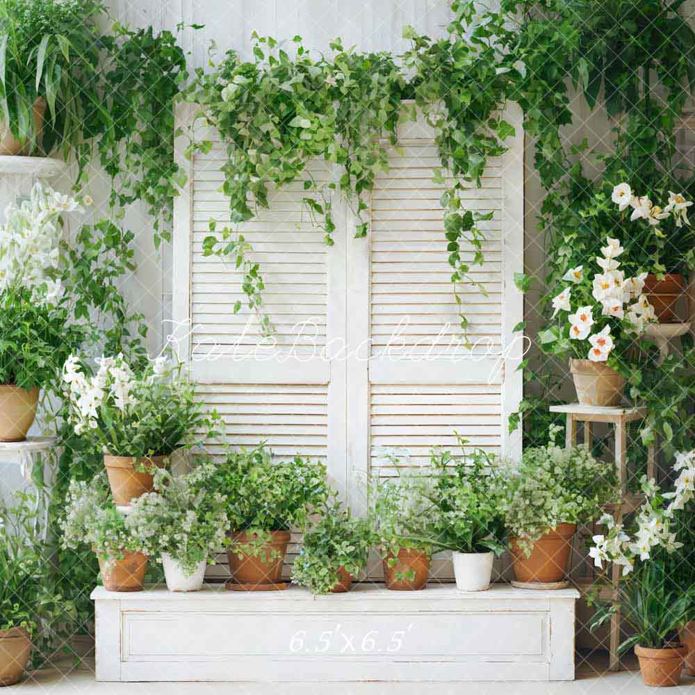 Kate Spring Green Plants Wooden Door Room Backdrop Designed by Chain Photography
