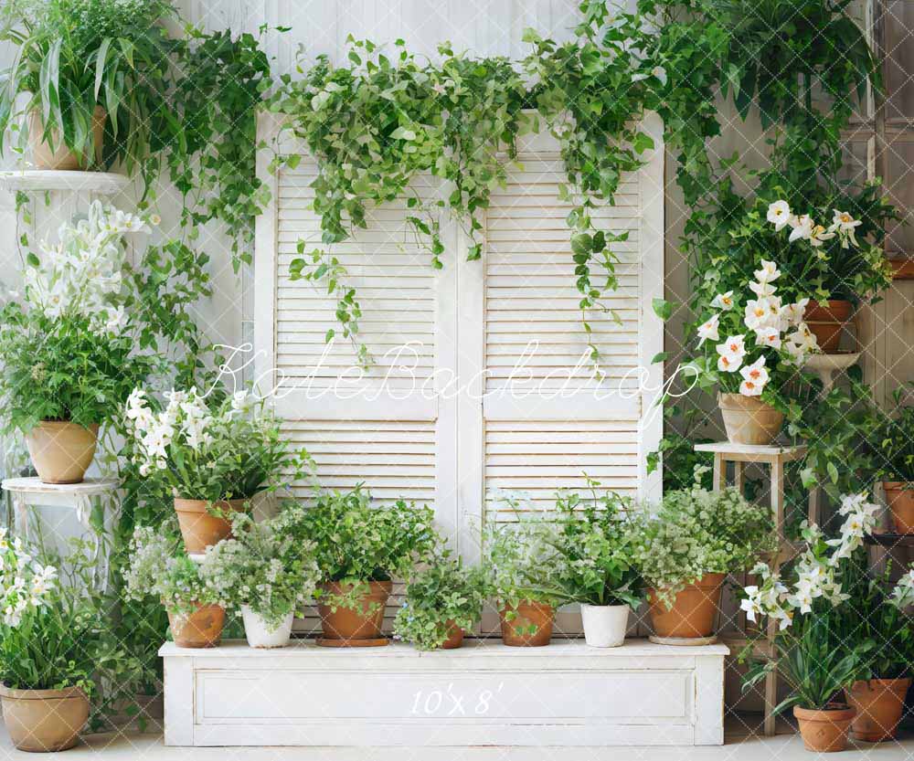 Kate Spring Green Plants Wooden Door Room Backdrop Designed by Chain Photography