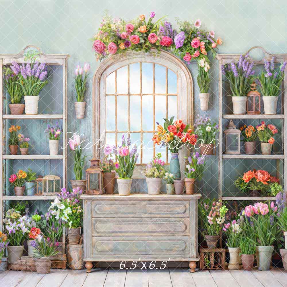 Kate Spring Flowers Potted Window Room Backdrop Designed by Chain Photography