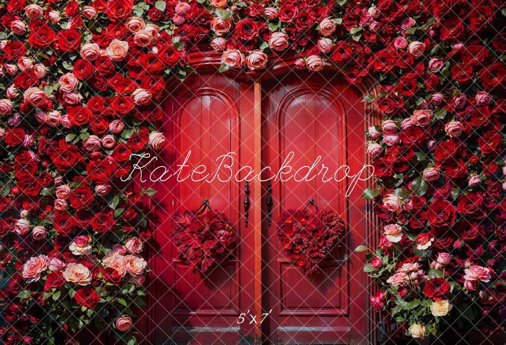 Kate Valentine's Day Wall Full Of Roses And Red Door Backdrop Designed by Chain Photography