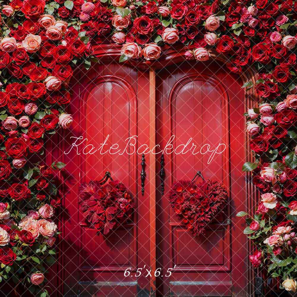 Kate Valentine's Day Wall Full Of Roses And Red Door Backdrop Designed by Chain Photography