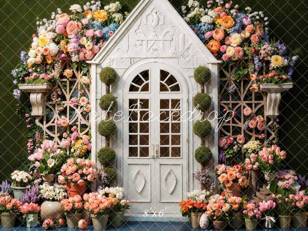 Kate Spring Flowers White Wooden Door Backdrop Designed by Chain Photography