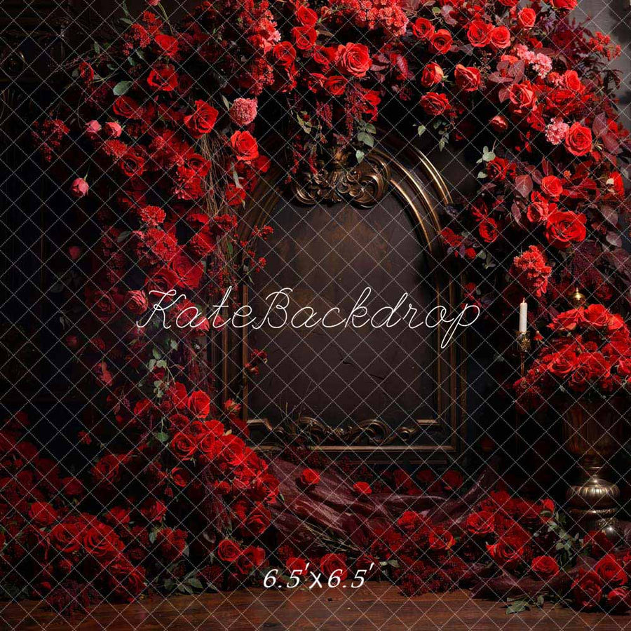 Elegant Vintage Red Rose Arch Backdrop
