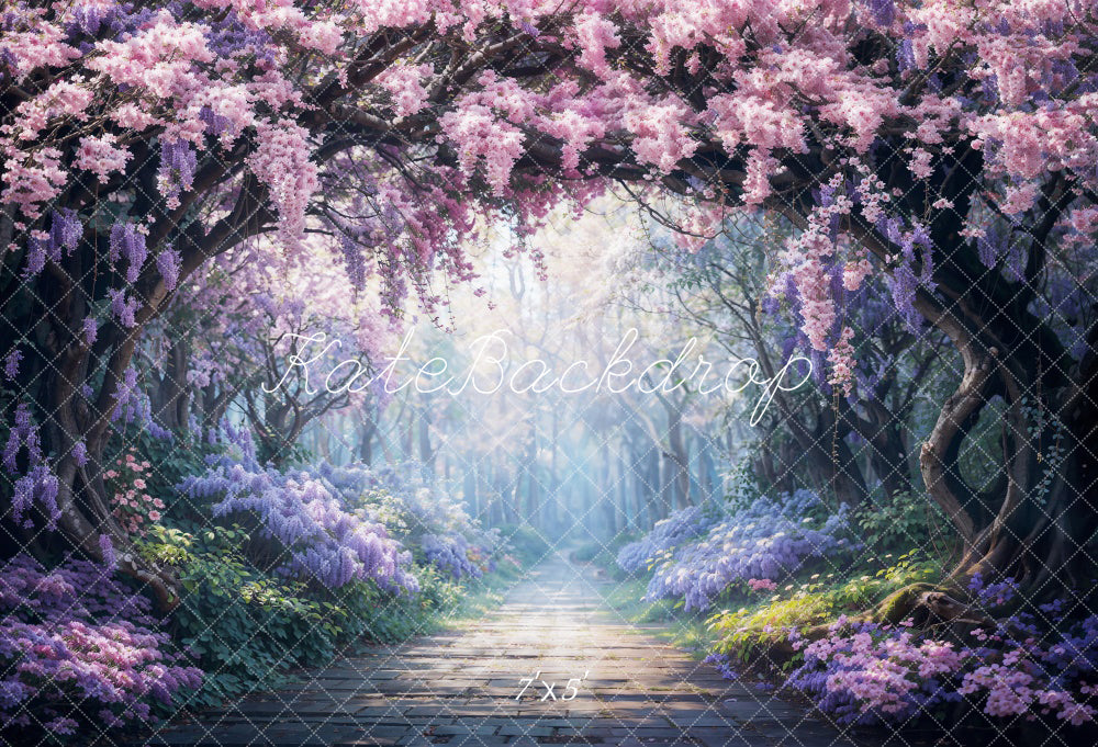 Kate Spring Purple Flowers Forest Path Backdrop Designed by Chain Photography