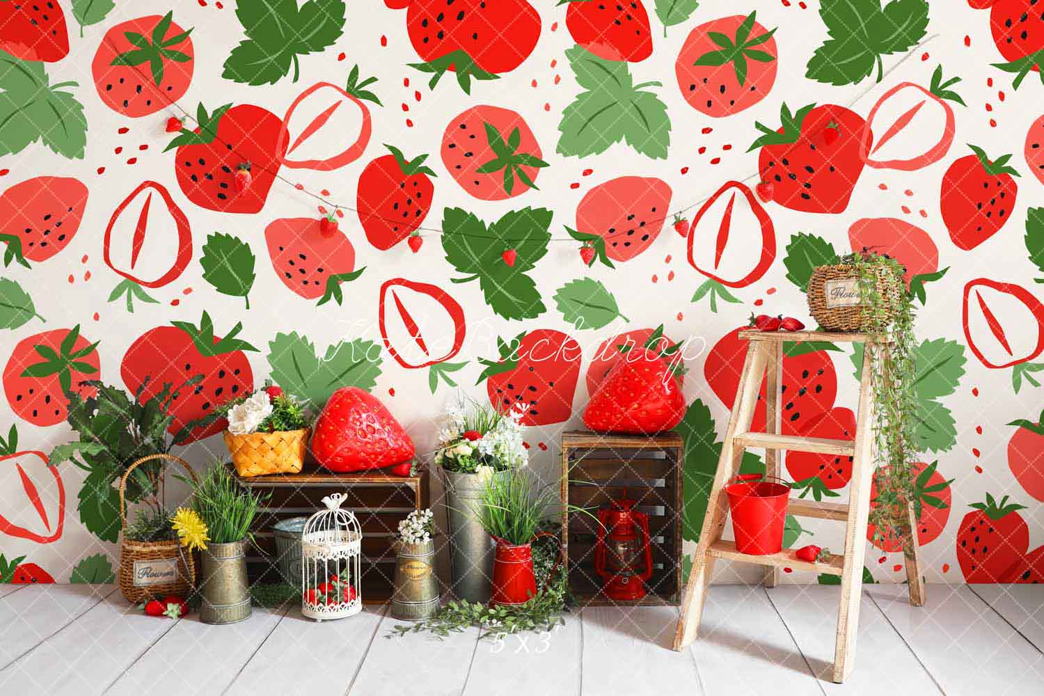 Kate Spring Green Strawberry Wall Backdrop Designed by Emetselch