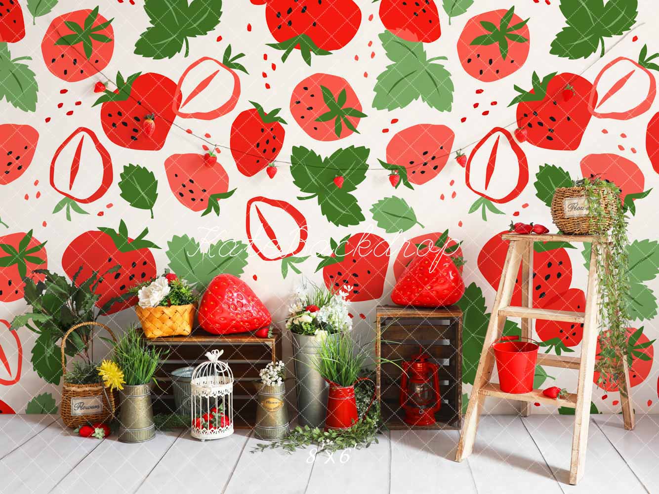 Kate Spring Green Strawberry Wall Backdrop Designed by Emetselch